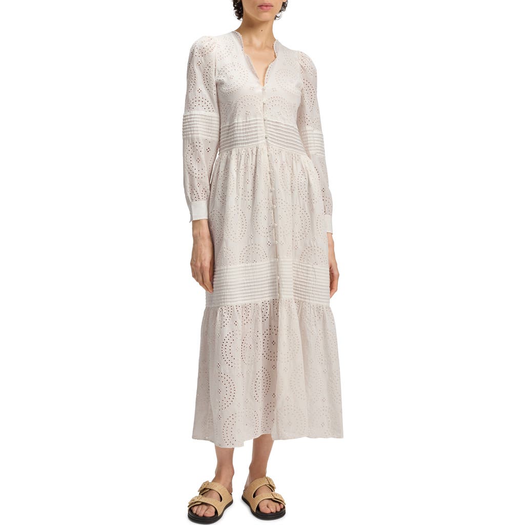 Hugo Boss Boss Orange Dabrody Long Sleeve Eyelet Midi Dress In White