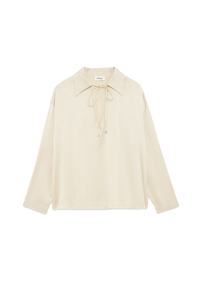 Viscose Blouse With Tie, Alternate, color, Ecru