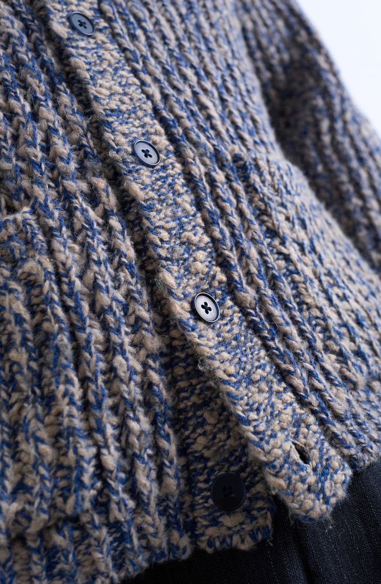 Topman Marled Chunky V-Neck Cardigan, Alternate, color, Navy