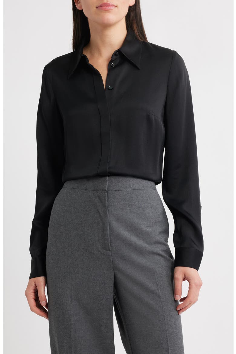 Hansen Charmeuse Button-Up Shirt, Main, color, BLACK