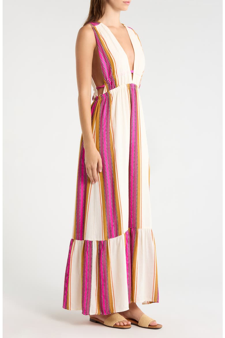 Print Sleeveless Ruffle Hem Cover-Up Maxi Dress, Alternate, color, NATURAL PINK