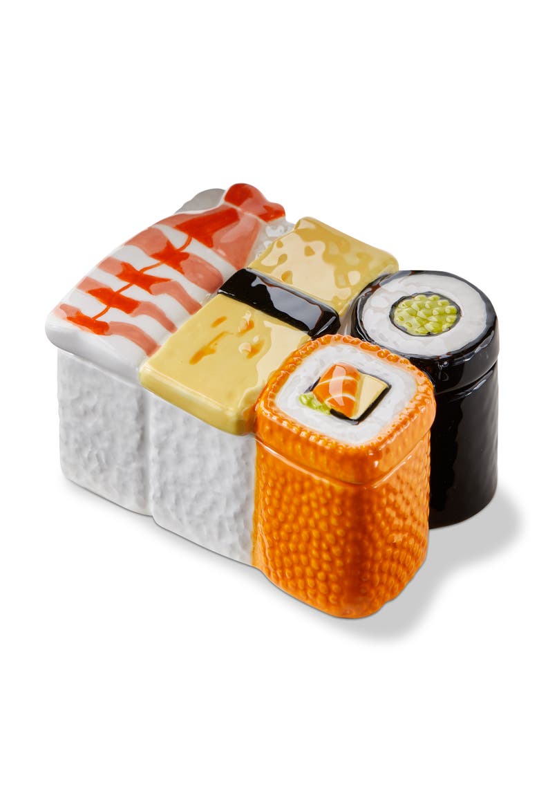 Sushi Lidded Trinket Box Multi Earthenware Everyday, Main, color, Orange