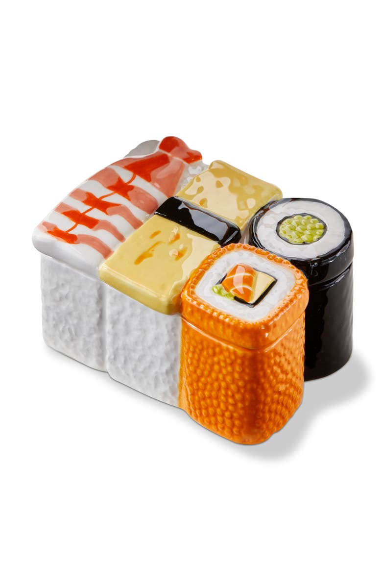 tag Sushi Lidded Trinket Box Multi Earthenware Everyday, Main, color, Orange