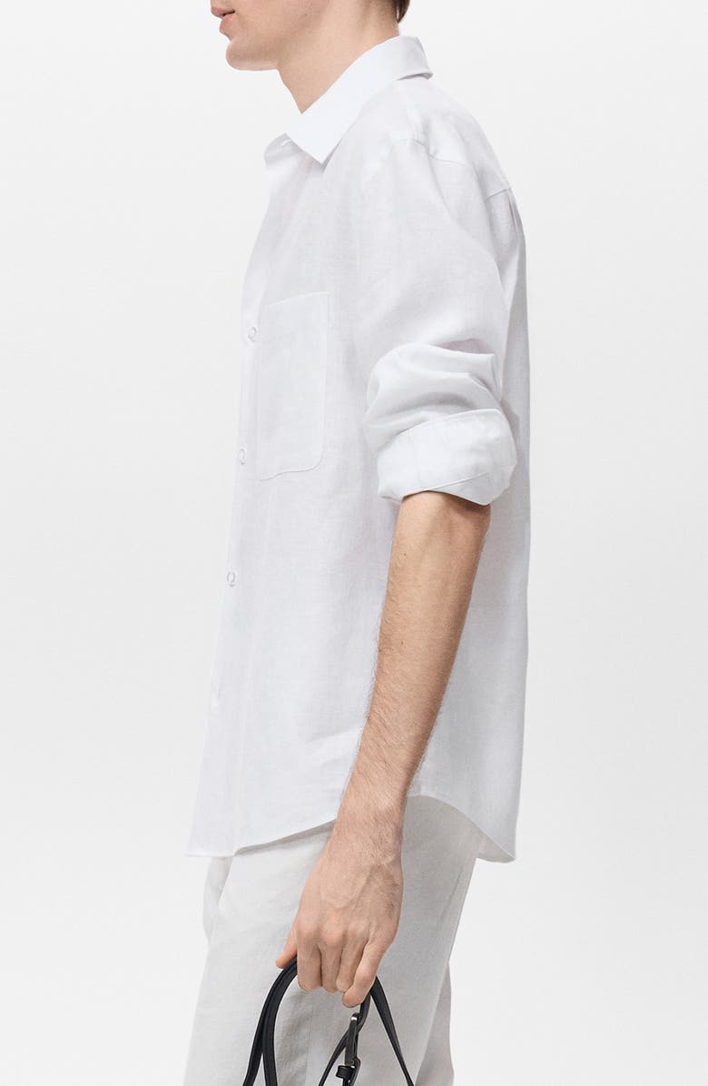 MANGO Regular Fit Linen Button-Up Shirt, Alternate, color, Off White
