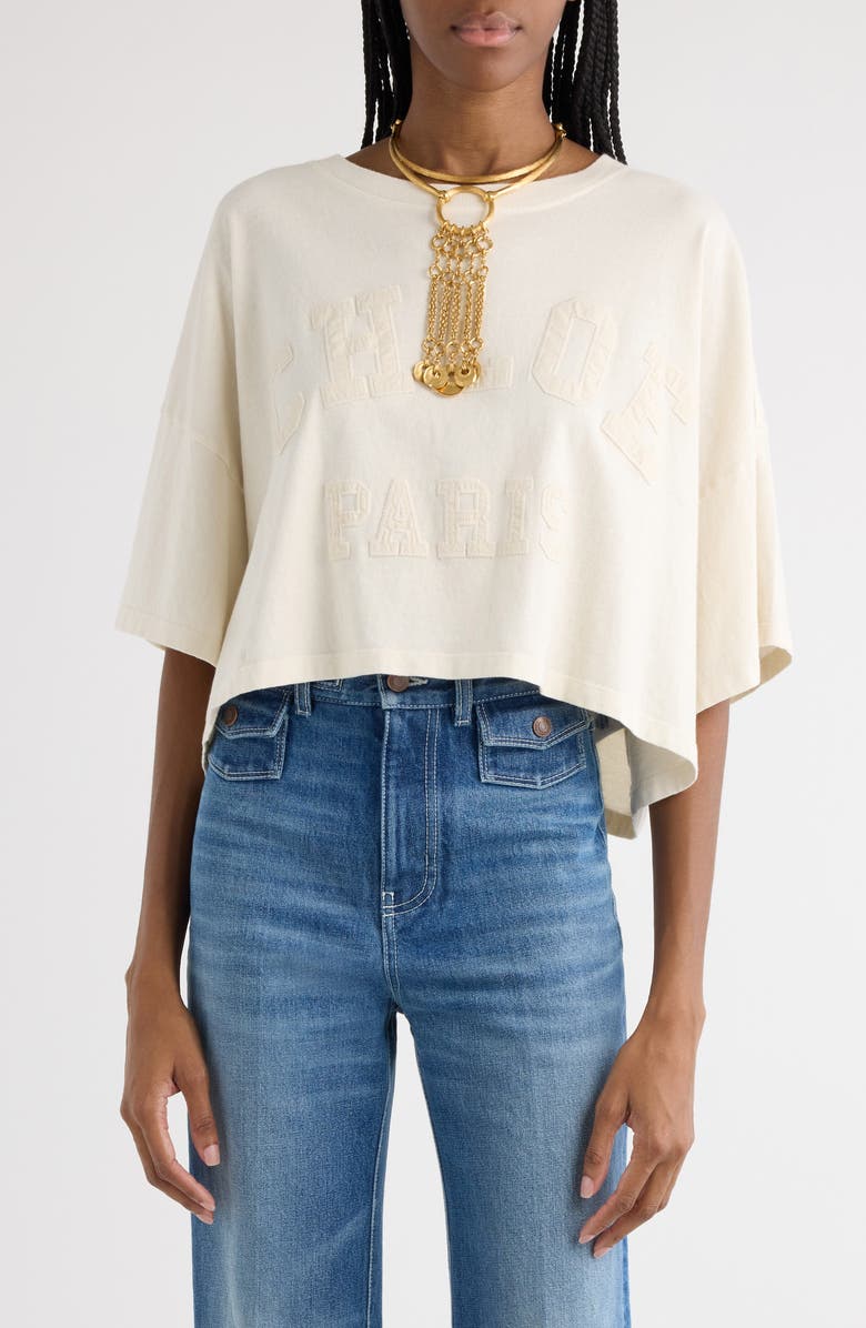 Chloé College Appliqué Crop T-Shirt, Main, color,