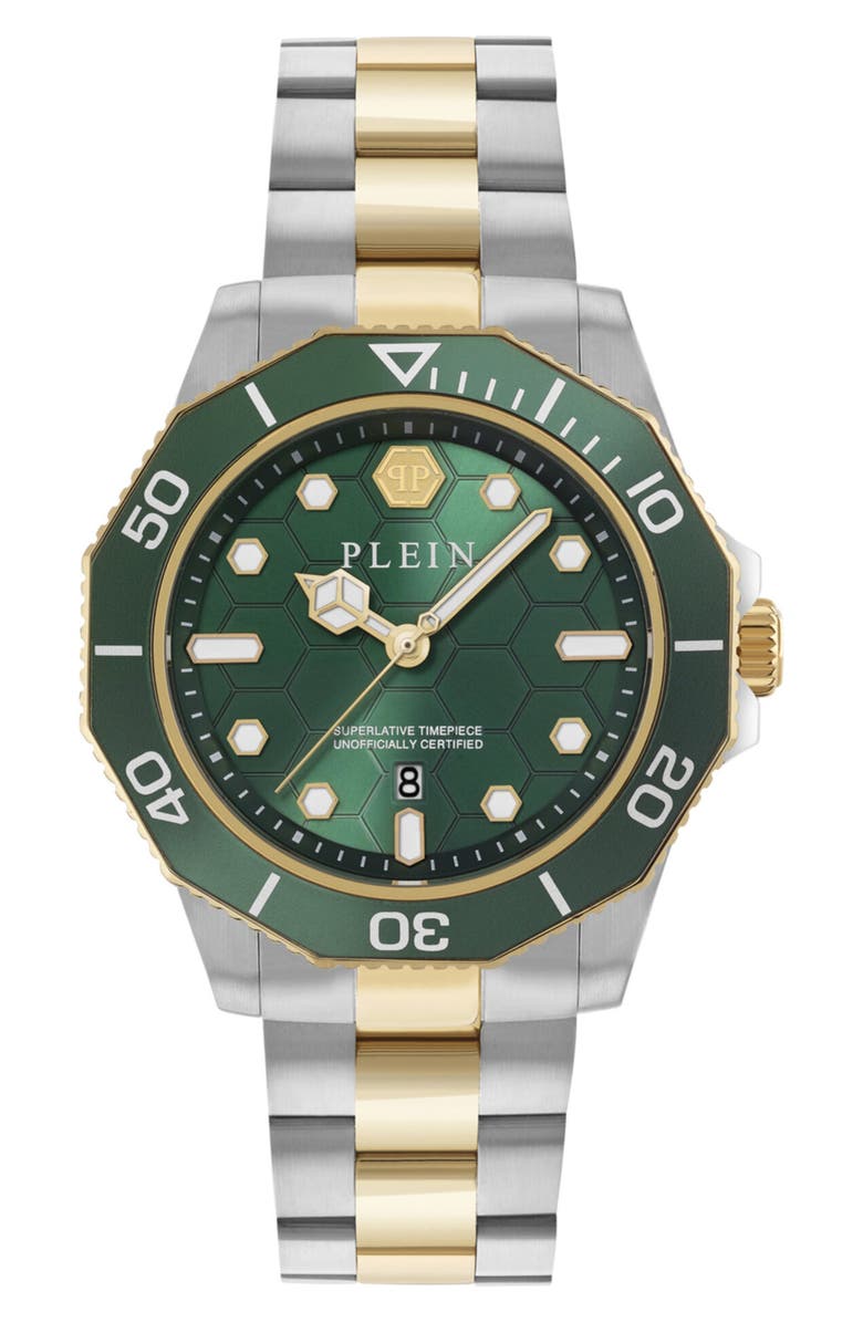 PHILIPP PLEIN Aquastorm Two-Tone Bracelet Watch, 44mm, Main, color, Green/ Two Tone