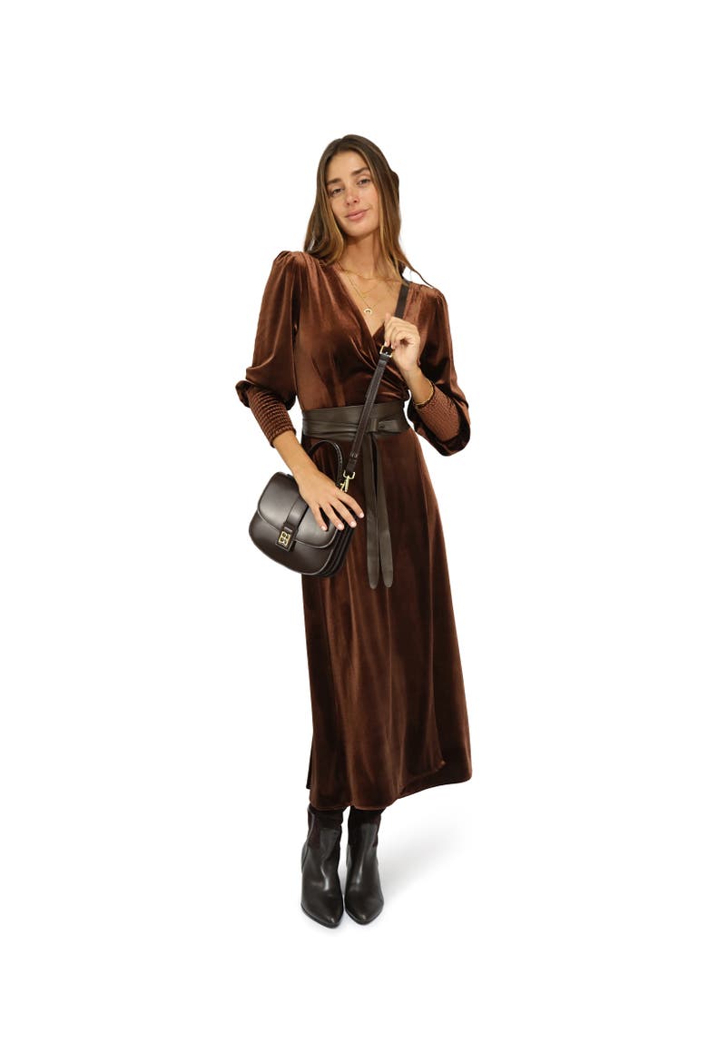 Current Mood Velvet Wrap Dress, Alternate, color, Dark Brown