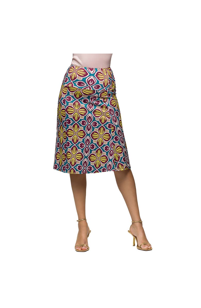 24seven Comfort Apparel Maternity Bright Floral Print Elastic Waist Knee Length Skirt, Main, color, Green Multi