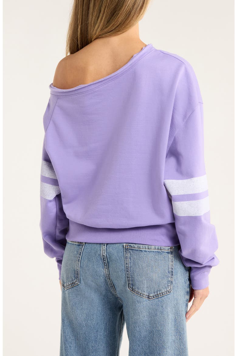 Varsity Off Shoulder Sweatshirt, Alternate, color, PURPLE