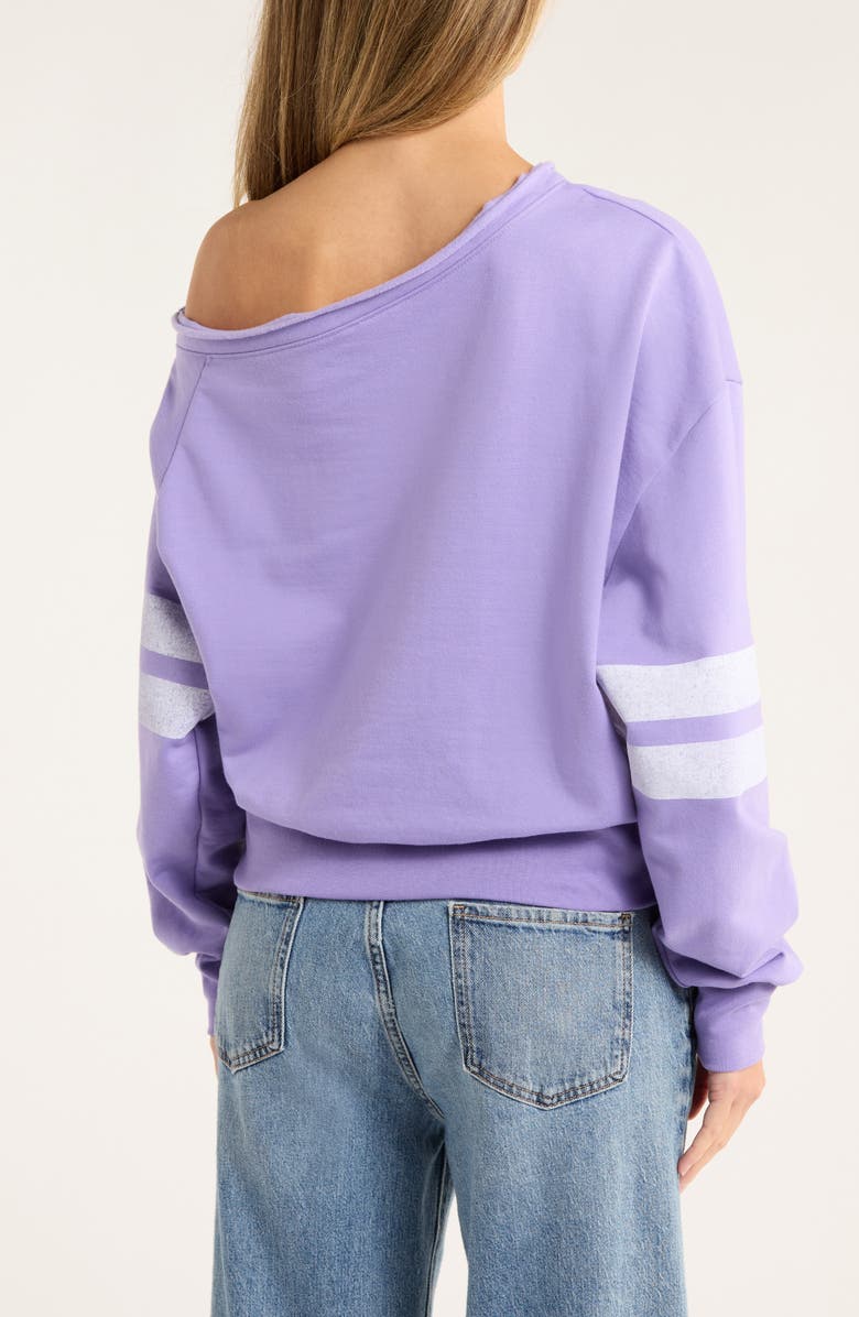 Philcos Varsity Off Shoulder Sweatshirt, Alternate, color, Purple