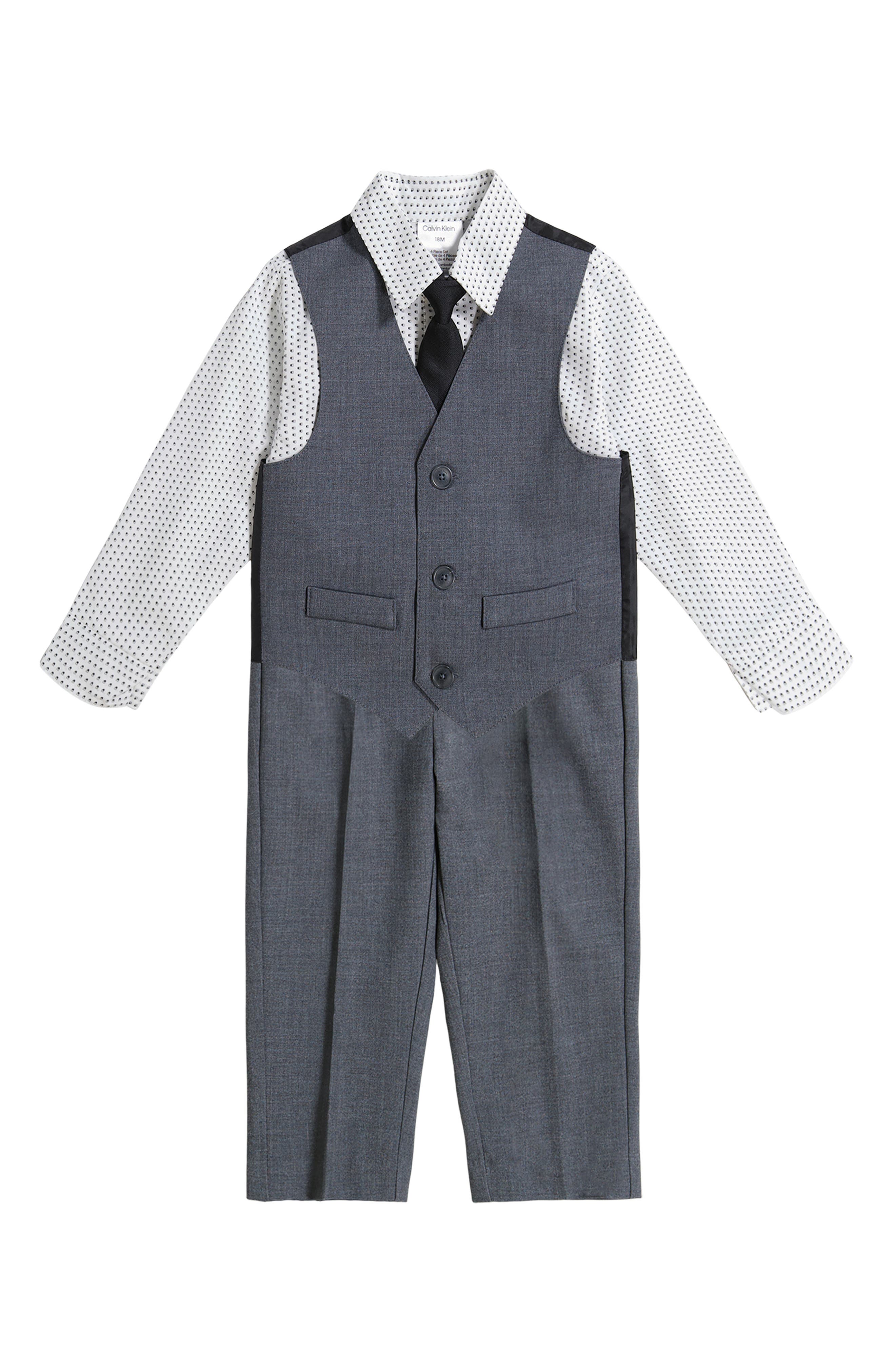 Calvin Klein Kids' Button-Up Shirt, Tie, Vest & Pants Set
