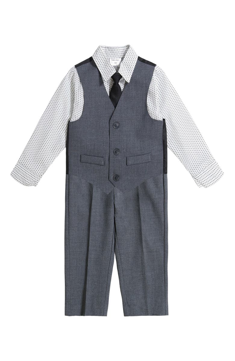 Calvin Klein Kids' Button-Up Shirt, Tie, Vest & Pants Set, Main, color, 022 Oxford Grey Ht