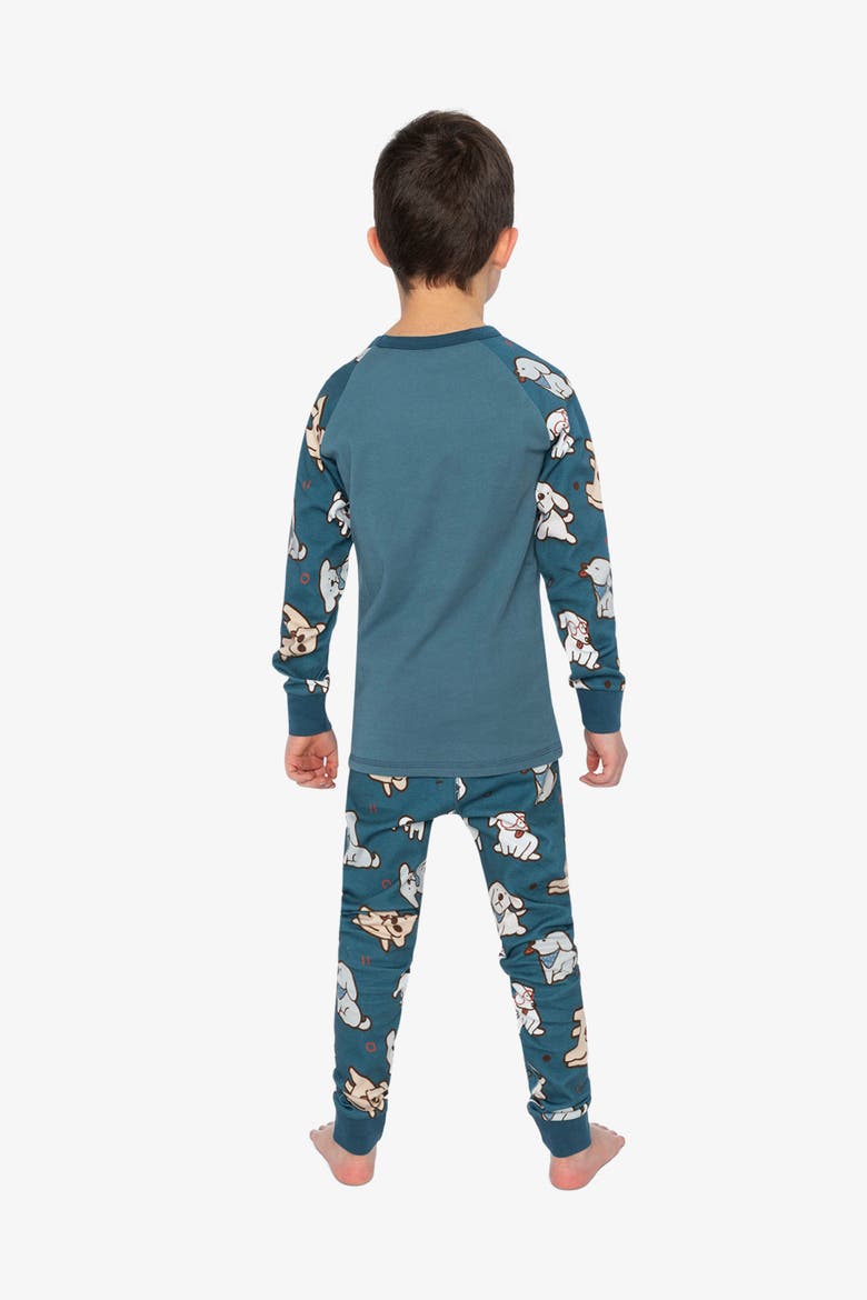 Dog Organic Cotton Top Pants Two Piece Pajama Set, Alternate, color, Turquoise Printed Dogs