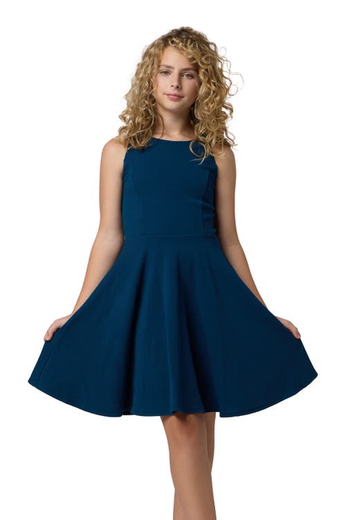 Un Deux Trois Kids' Textured Racerback Fit & Flare Dress In Blue