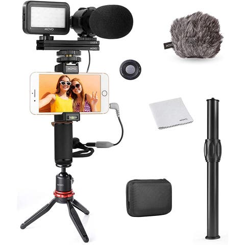 V7+ YouTube Starter Kit - Vlogging Kit for iPhone with Tripod, Grip, Stereo Microphone, LED Light and Remote