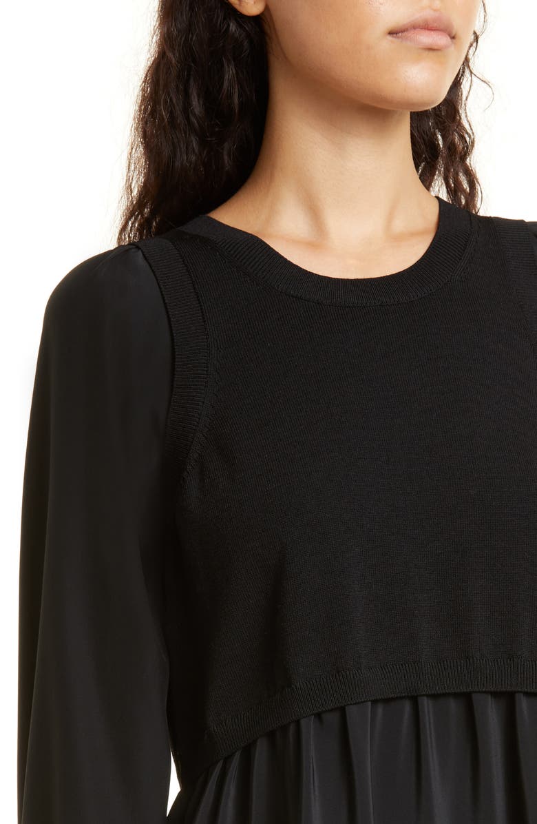 Cinq à Sept Presley Mixed Media Long Sleeve Silk Dress, Alternate, color, 