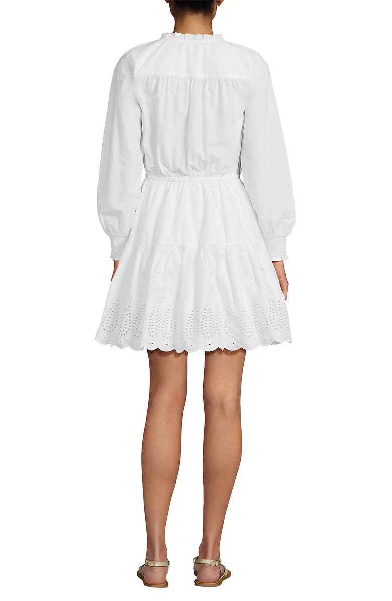 Lands' End Long Sleeve Eyelet Mini Popover Dress, Alternate, color, White Eyelet
