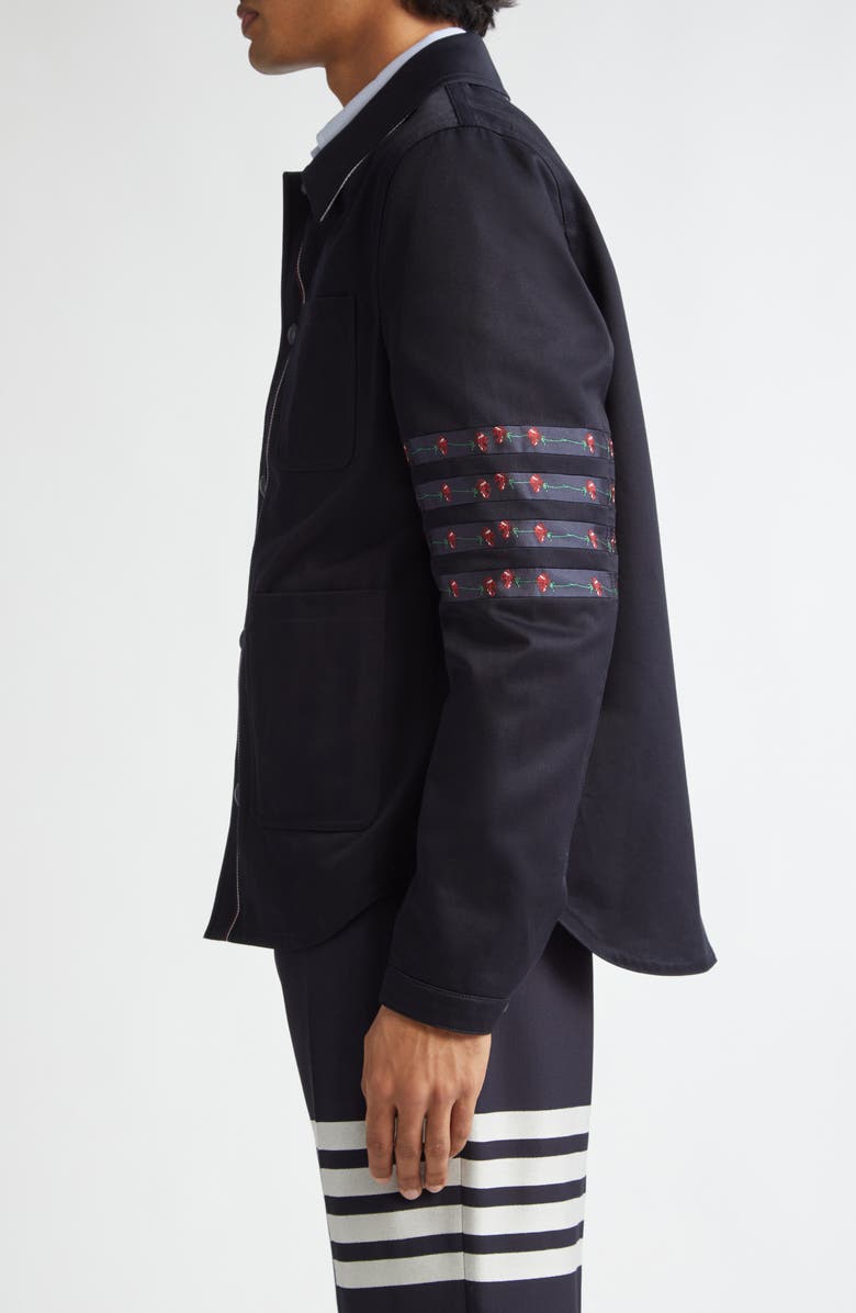Thom Browne Rose Embroidered 4-Bar Cotton Shirt Jacket, Alternate, color, 