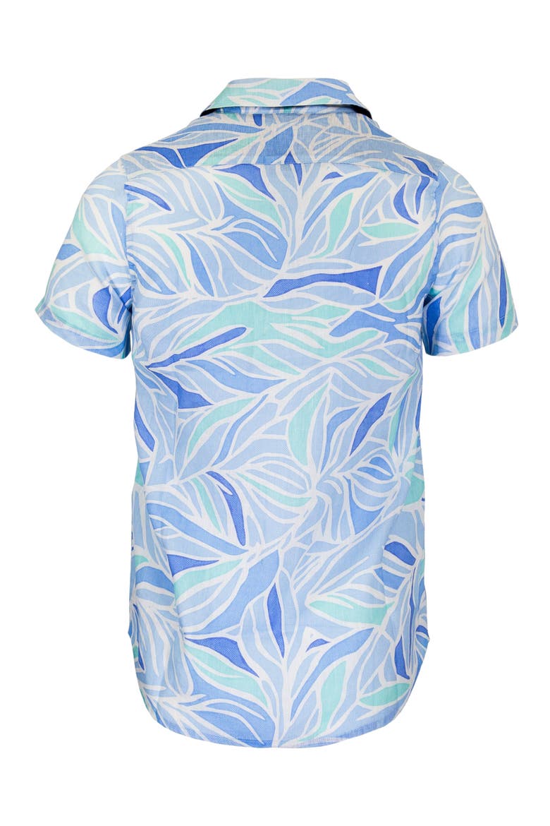 Simple Leaves Short Sleeve Fine Linen Shirt, Alternate, color, SIMPLE LEAVES BLUE