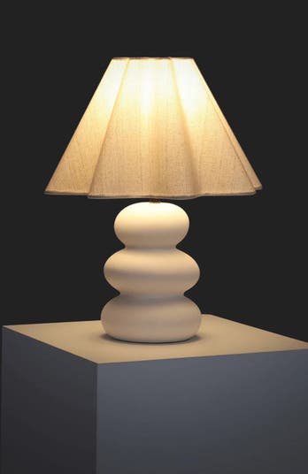 Kelsey 17.5" Modern Organic Shape LED Table Lamp with Ceramic Base and Wavy Cotton Fabric Shade