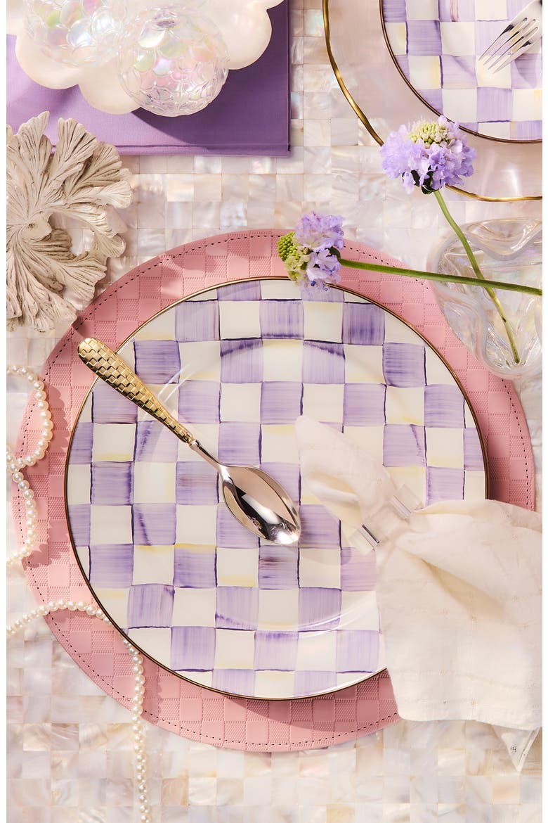 Violet Check Enameled Steel Charger Plate, Alternate, color, VIOLET