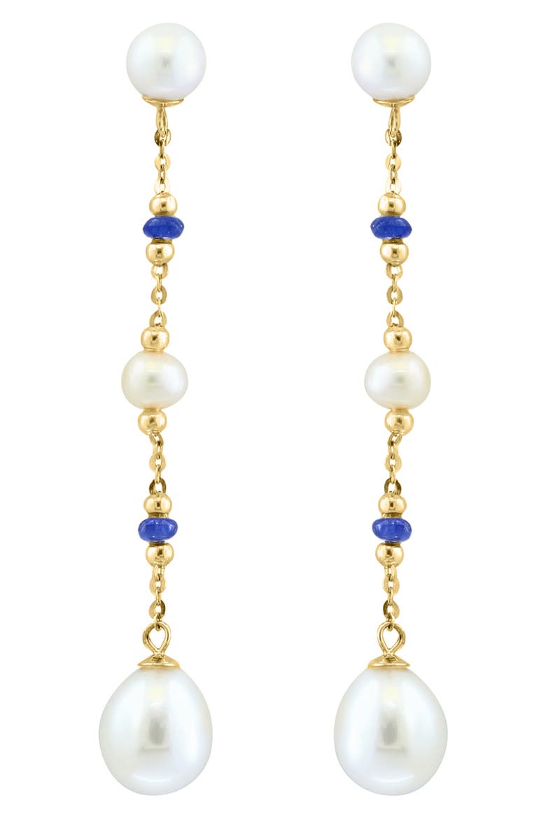 Blue Sapphire & Freshwater Pearl Drop Earrings, Alternate, color, WHITE/ GOLD/ SAPPHIRE