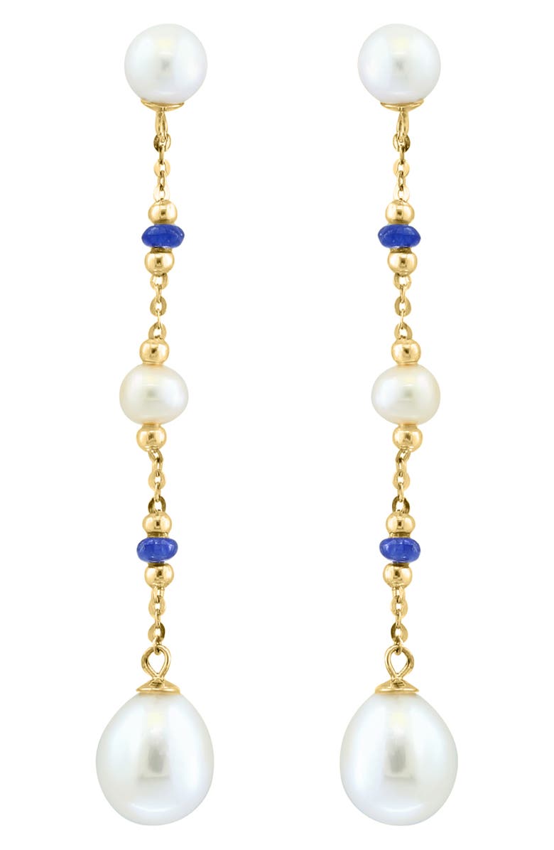 EFFY Blue Sapphire & Freshwater Pearl Drop Earrings, Alternate, color, White/ Gold/ Sapphire