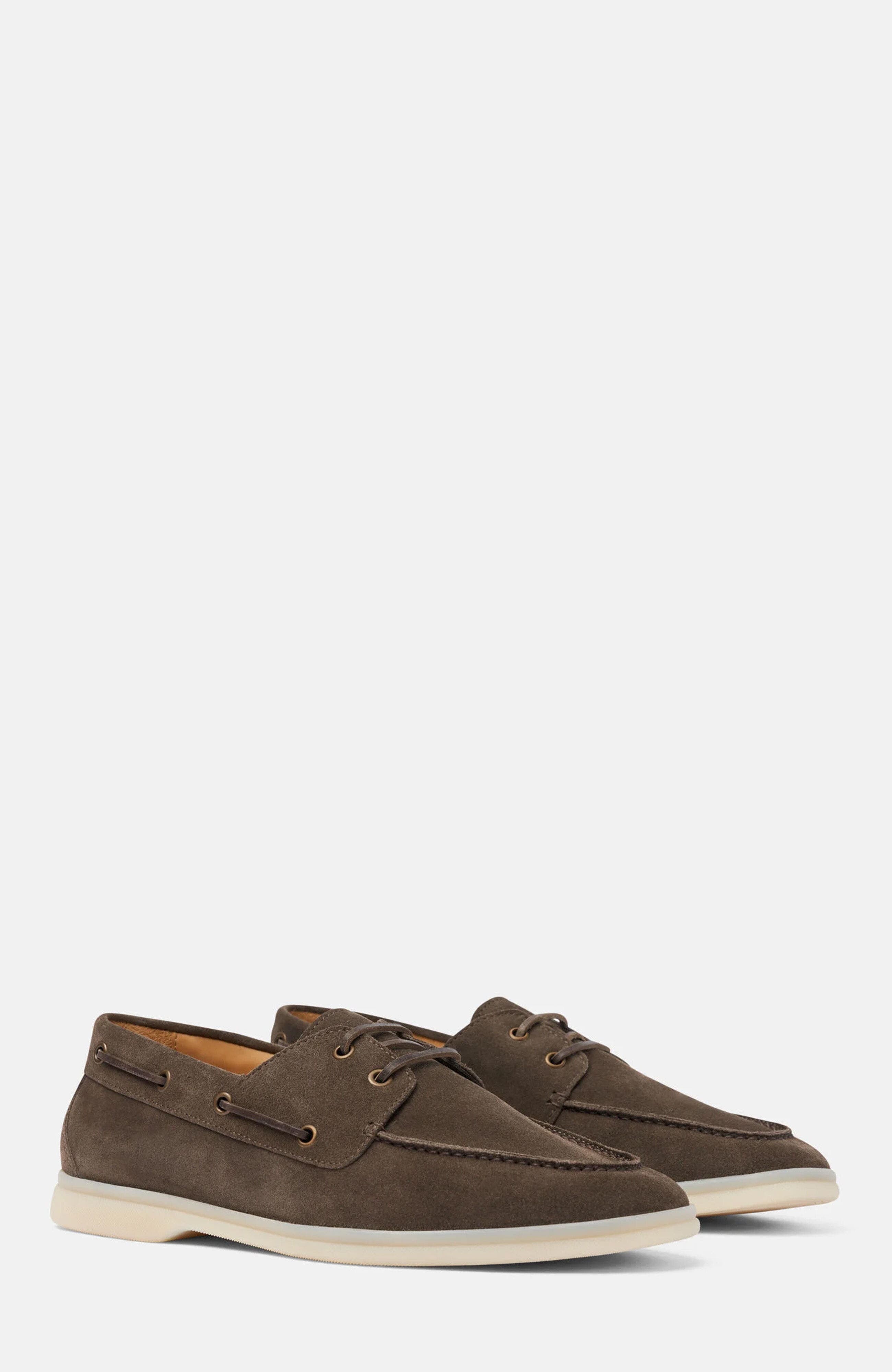 SCAROSSO Lio Boat Shoes, Main, color, Deep Taupe - Suede