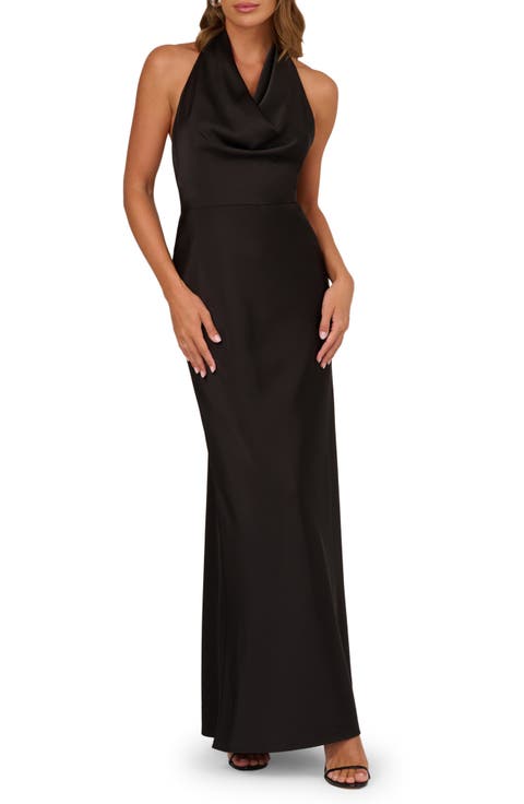 Cowl Neck Open Back Satin Gown