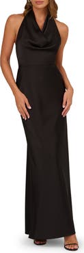 Adrianna Papell Cowl Neck Open Back Satin Gown