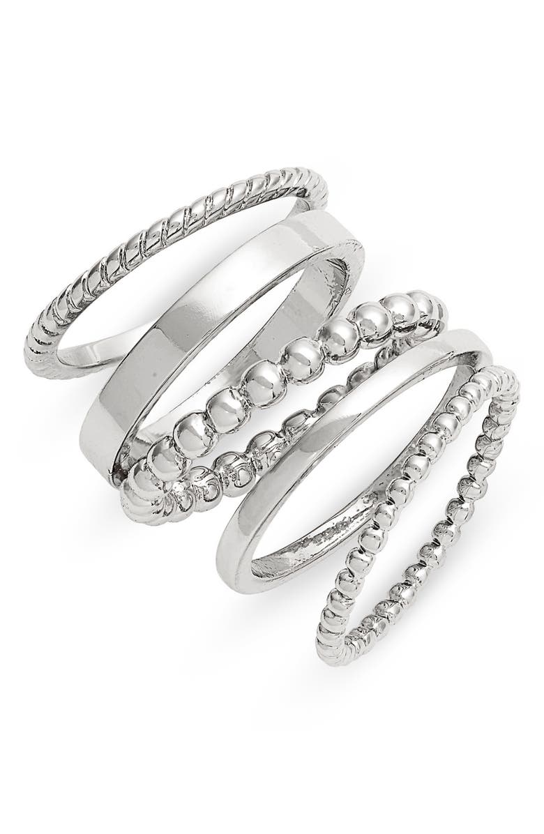 Halogen<sup>®</sup> Set of 5 Mixed Texture Stackable Rings, Main, color, 