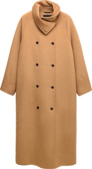 MANGO Detachable Scarf Wool Blend Coat