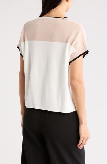 Colorblock V-Neck Short Sleeve Sweater