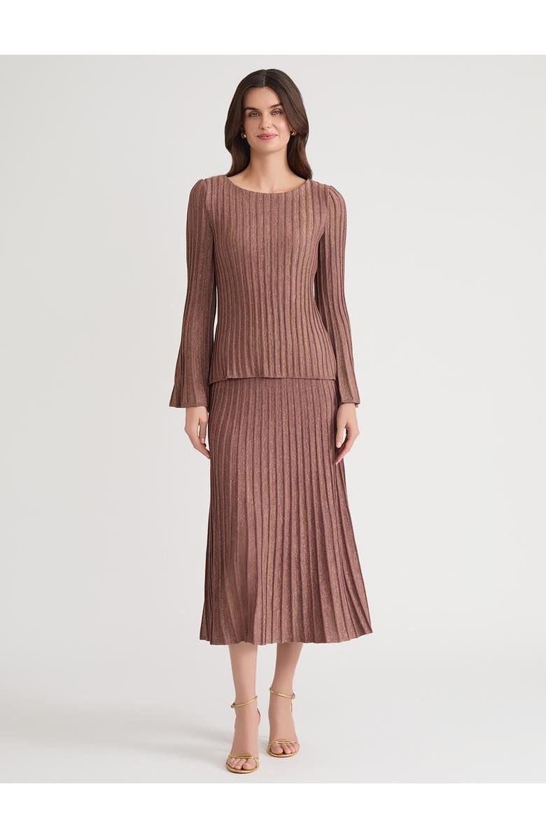 Misook Lurex Bell Sleeve Soft Knit Tunic, Alternate, color, Midnight Umber