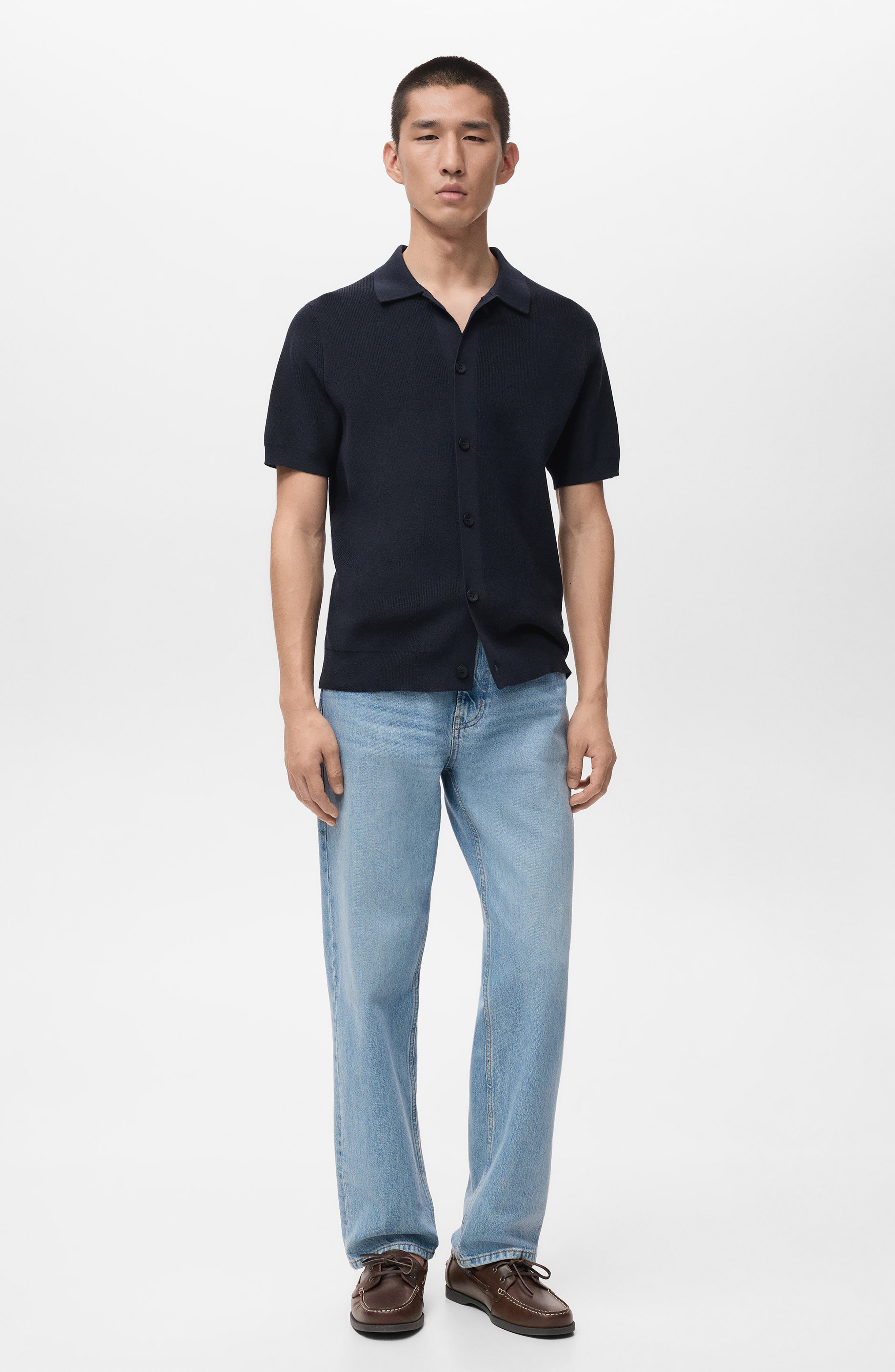 Short Sleeve Knit Button-Up Shirt - image 4