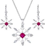 BLING JEWELRY Sterling Silver CZ Snowflake Pendant Necklace & Earrings Set