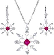 BLING JEWELRY Sterling Silver CZ Snowflake Pendant Necklace & Earrings Set