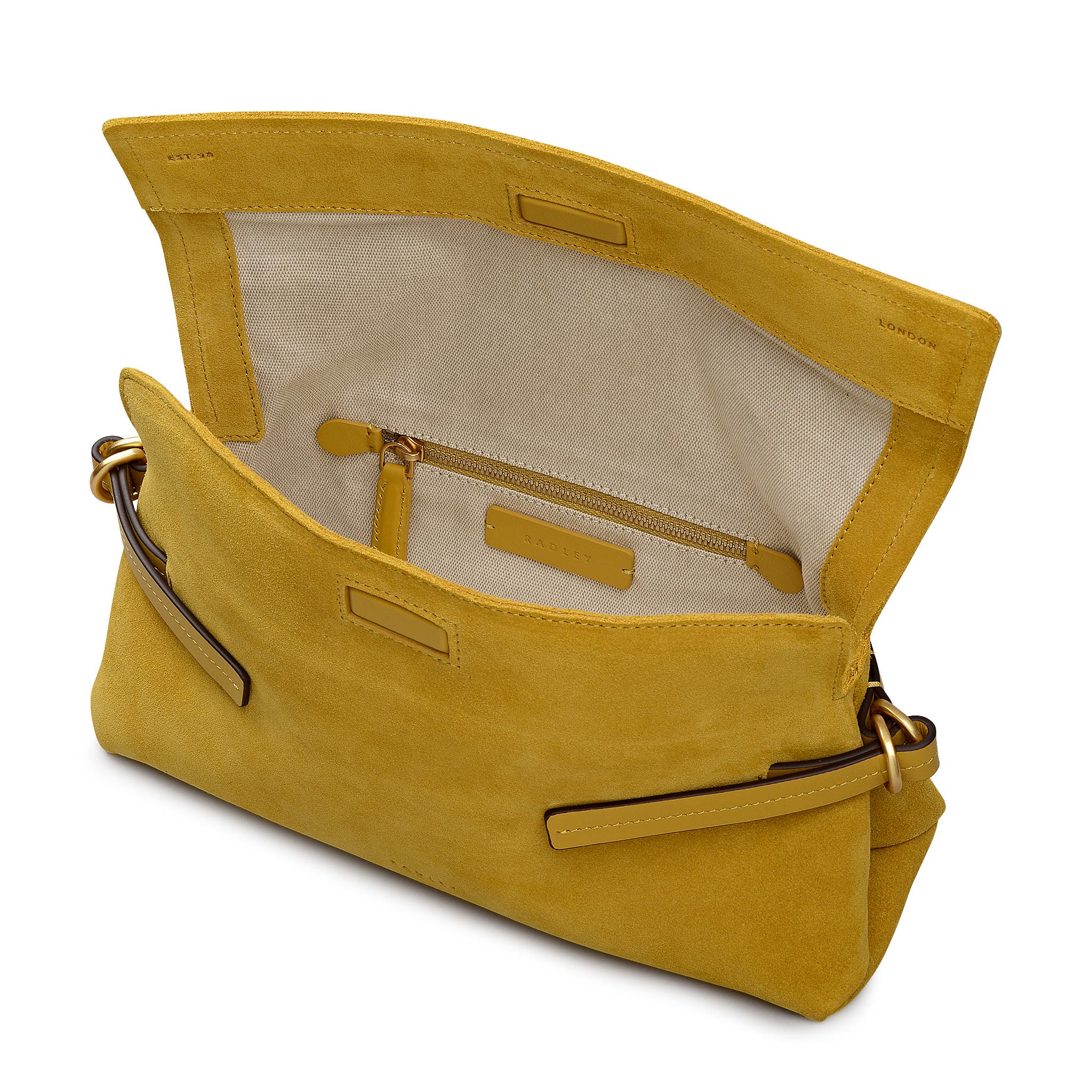 Radley Fleet Street - Suede Medium Flapover Clutch, Alternate, color, Ochre