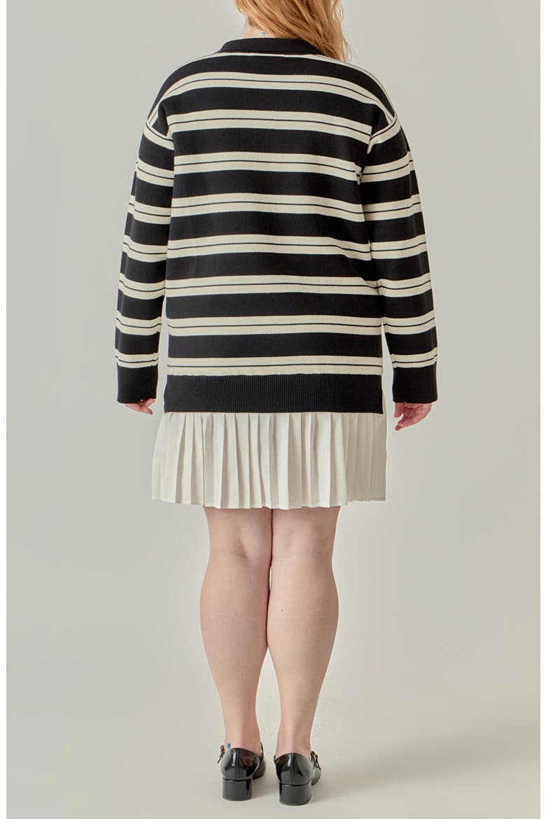 Long Sleeve Mixed Media Polo Minidress, Alternate, color, BLACK/ CREAM