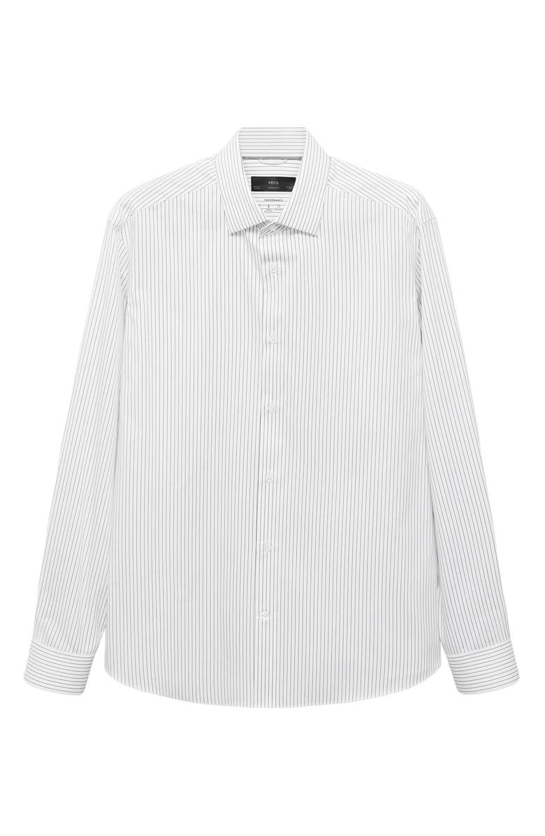 MANGO Regular Fit Stripe Stretch Cotton Blend Button-Up Shirt, Alternate, color, Khaki