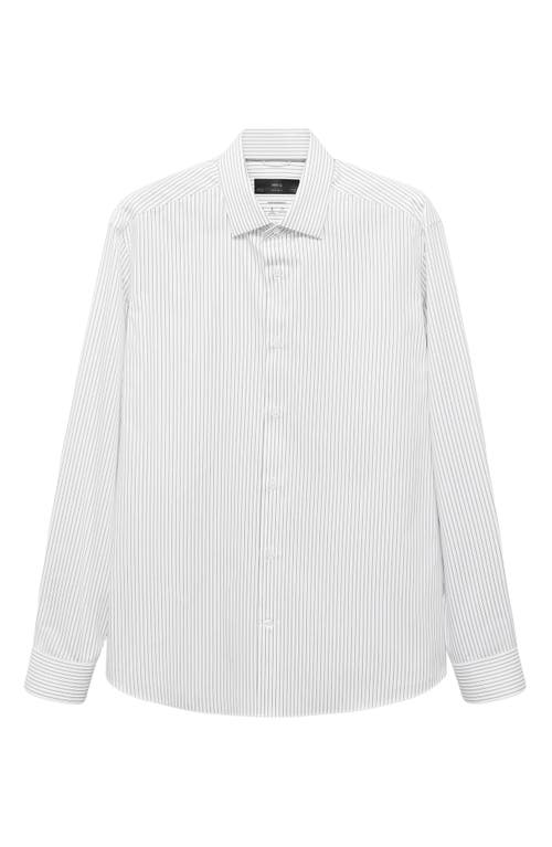 Mango Regular Fit Stripe Stretch Cotton Blend Button-up Shirt In Blue