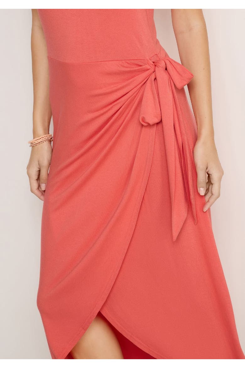 Sleeveless Wrap Look Dress, Alternate, color, Coral