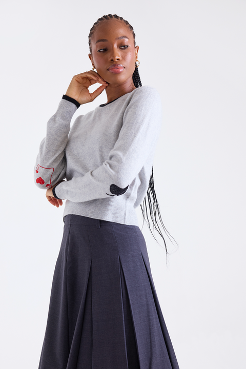 Hearts Crew Neck 100% Cashmere Sweater