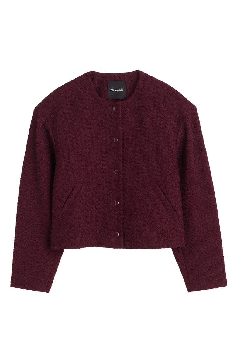 Madewell Collarless Tweed Jacket, Alternate, color, Dark Pomegranate