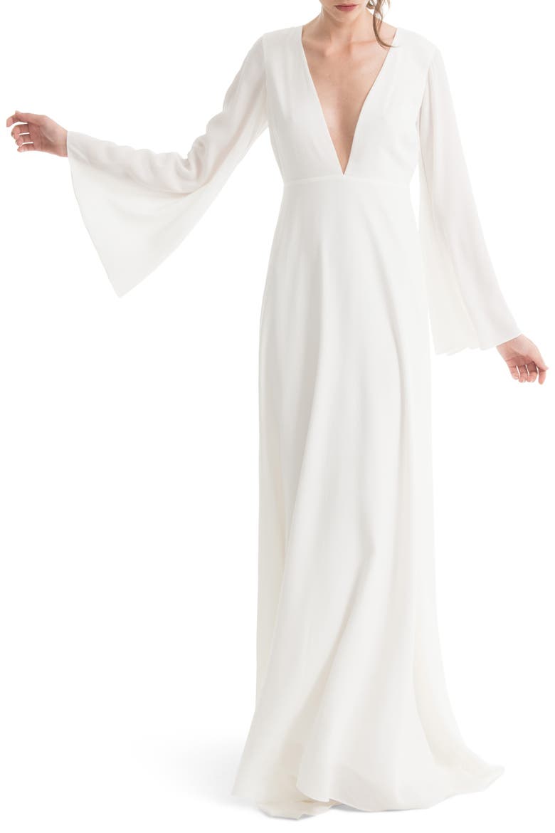 Stevie Bell Sleeve A-Line Gown, Alternate, color, WHITE
