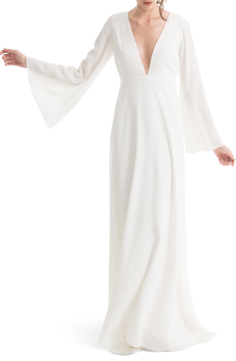 Joanna August Stevie Bell Sleeve A-Line Gown, Alternate, color,