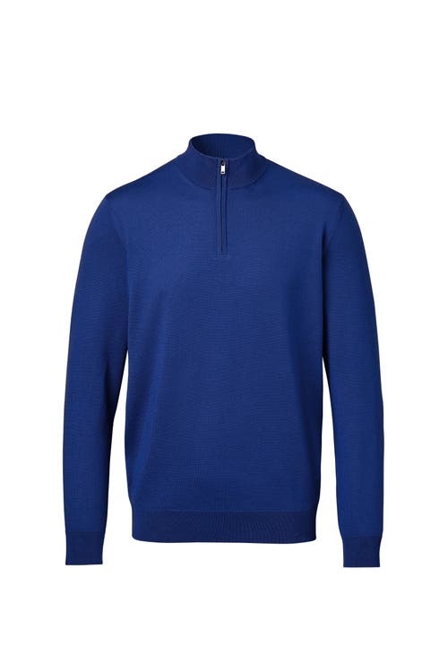 Charles Tyrwhitt Merino Zip Neck Long Sleeve Sweater In Blue