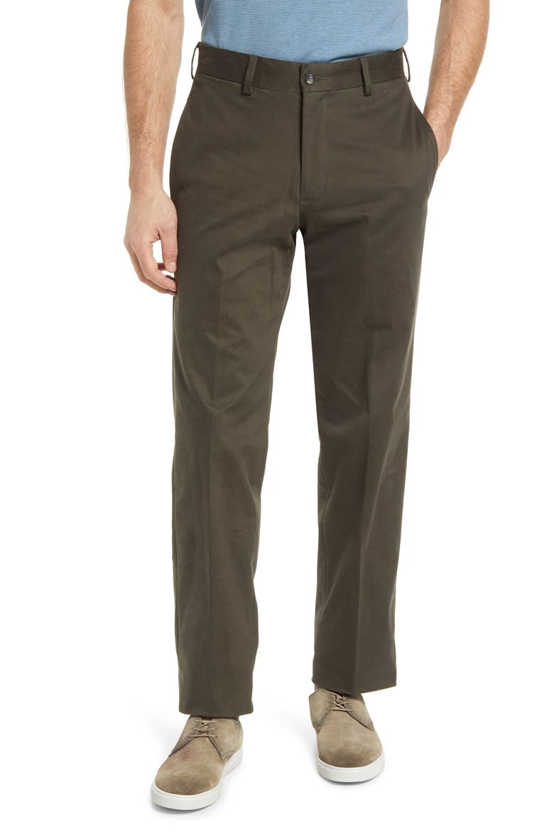 Charleston Khakis Flat Front Stretch Sateen Pants, Main, color, OLIVE