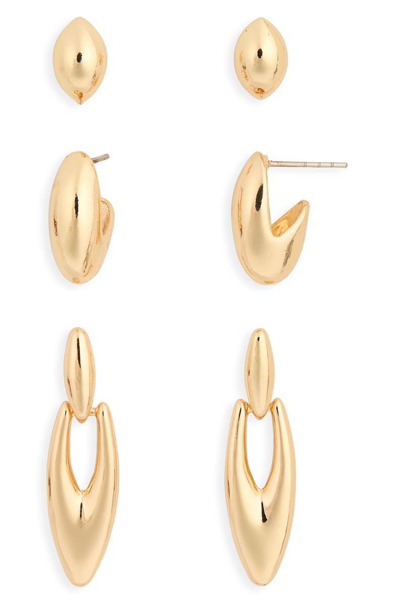 NORDSTROM RACK Set of 3 Stud & Hoop Earrings, Main, color, Gold