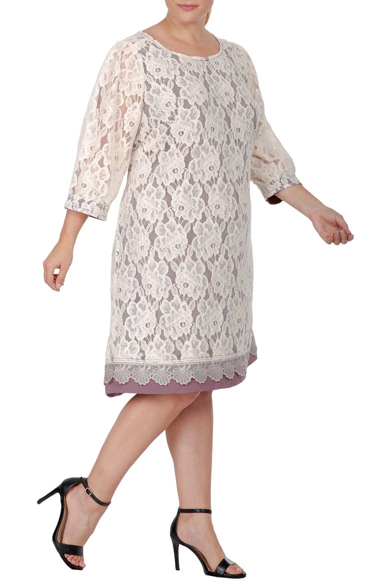 Floral Lace Midi Dress, Alternate, color, LIGHT BEIGE